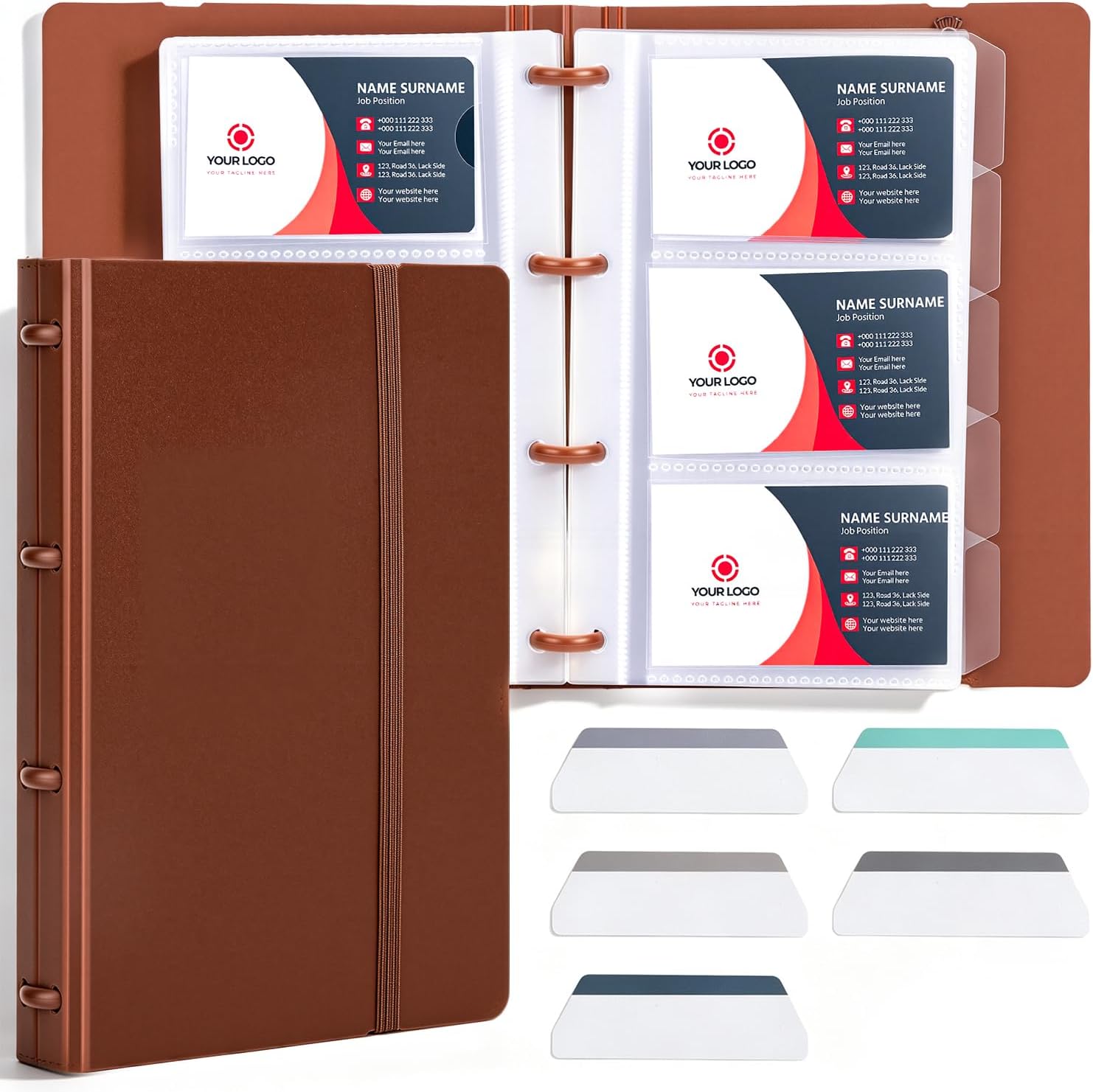 deli Business Card Book Holder, Business Card Organizer, Brown | Name Card Book Holder, Portable Office Business Card Holder, Hold 180 Cards deli Business Card Book Holder, Business Card Organizer, Brown - Image 1